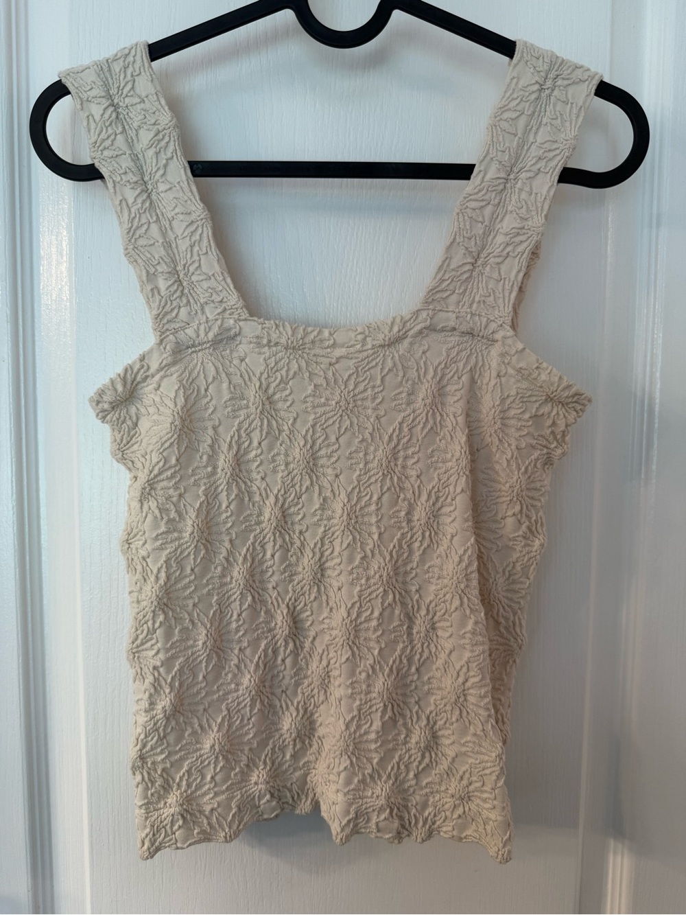 So Me Cream Floral Embroidered Jacquard Seamless Square Neck Tank Top Wide Strap - Picture 4 of 12